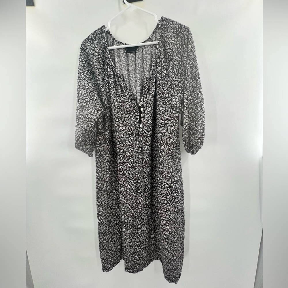 Hatch blue white floral dress size S 2/4 printed midi puff sleeve button front